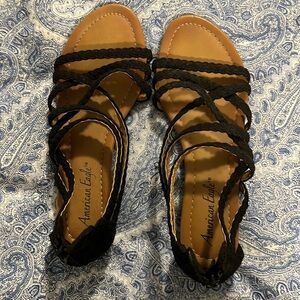 American Eagle Outfitters AEO Sandals Womens 8 Black Faux Leather Strappy